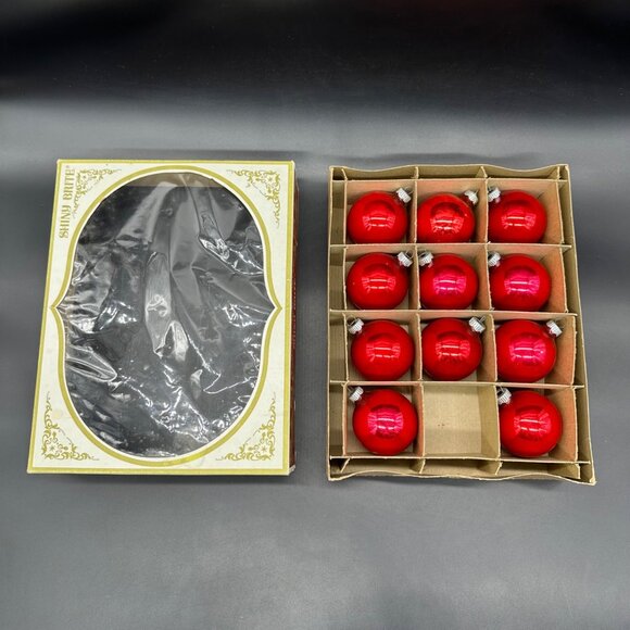 Vintage Christmas Ornaments Shiny Brite USA Red Glass Original Box Decoration - Picture 3 of 10